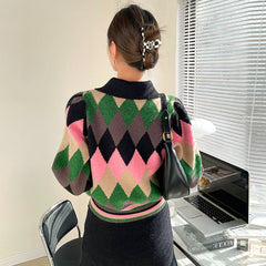 Preppy Cat Argyle Collar Jumper