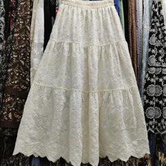Bohemian Floral Embroidered Skirts Women Hollow Cotton Elastic Waist A-Line Midi Skirt Boho 2022 Autumn femme faldas