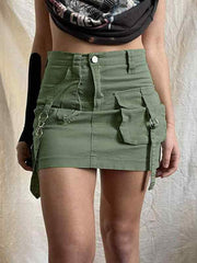 Ifomat Ribbon Asymmetric Pocket Design Cargo Mini Skirt