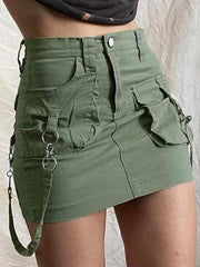 Ifomat Ribbon Asymmetric Pocket Design Cargo Mini Skirt