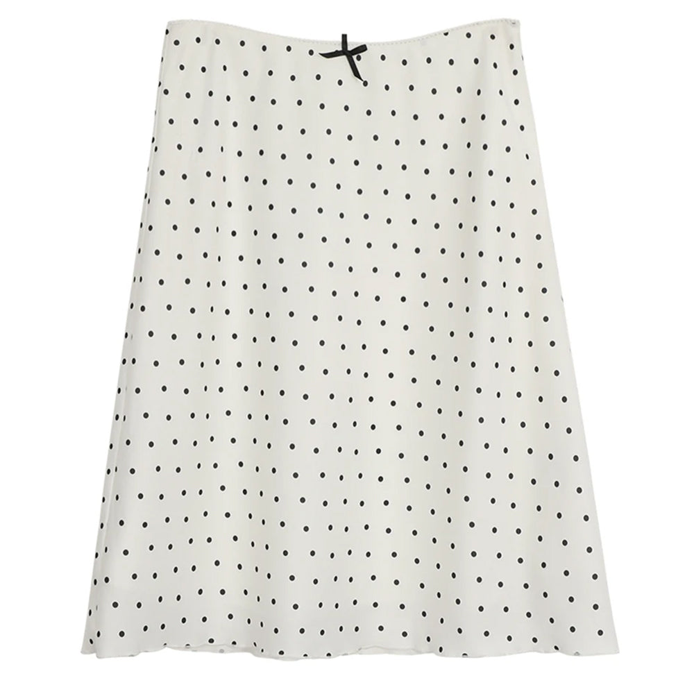 Satin Polka Dot Midi Skirt