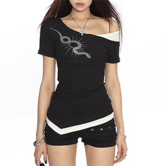 Snake Star Rhinestone Off-Shoulder Top