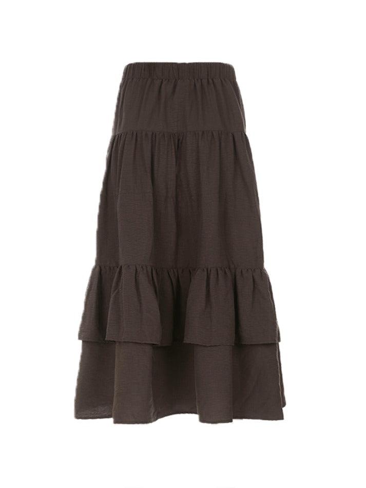 Ifomat Tribal Drawstring Stretchy Waist Layered Midi Skirt